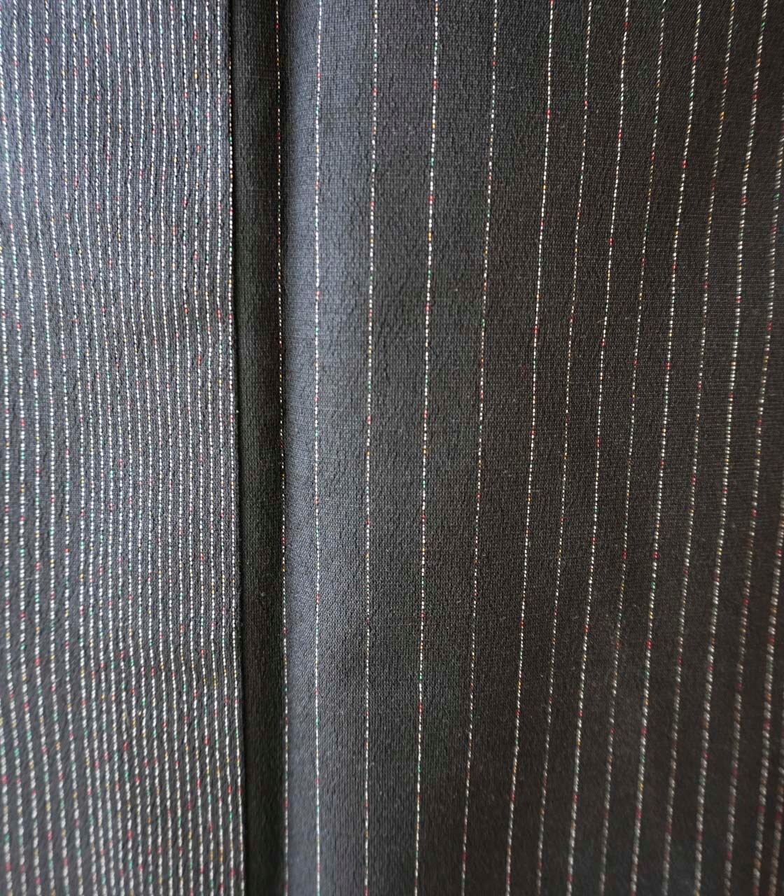 【袷】黒色地 縞文 本塩沢 やまだ織証紙付き