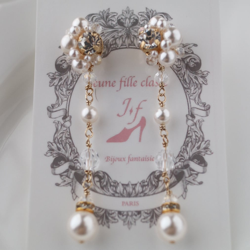 【 Milky White 】2way ミルキーホワイトビジューピアス／イヤリング