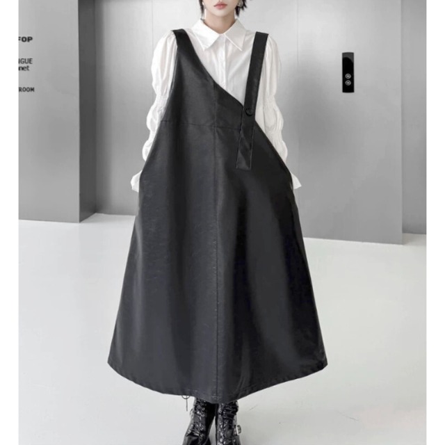 Asymmetric strap leather onepiece C1283