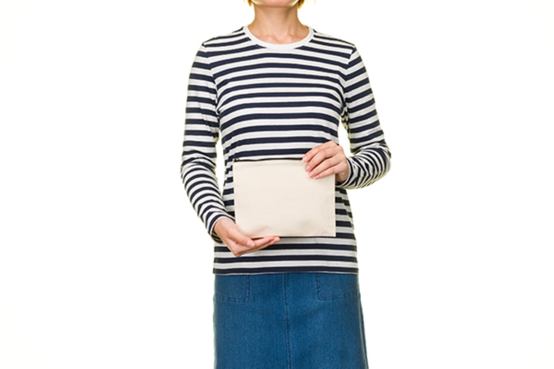 DHD(M)031【キャンバスフラットポーチ（ミッドナイトブルー）　りんごおじさんⅢ】