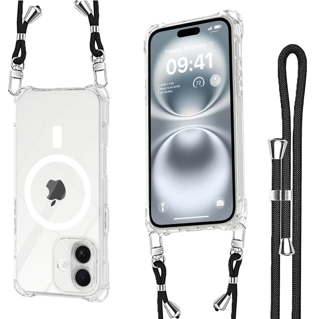 iPhone17 ケース Magsafe対応 マグネット搭載 アイフォン17 ケース ショルダー ストラップ1枚付き 紐付き 首掛け 肩がけ 斜め掛け 長さ調整可能iPhone17 カバ-ストラップホール付き 耐衝撃 シリコン 柔軟 透明TPU 超軽量 極薄 滑り止め スマホケース 取り外し可能 落下防止 ワイヤレス充電対応クリア