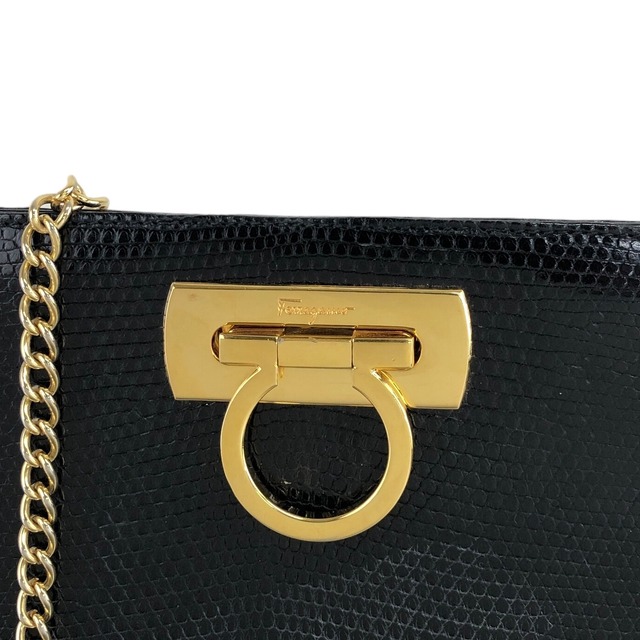 Salvatore Ferragamo サルヴァトーレ フェラガモ ショルダーバッグ ブラック ガンチーニ リザード型押し チェーン vintage ヴィンテージ オールド ts53dz