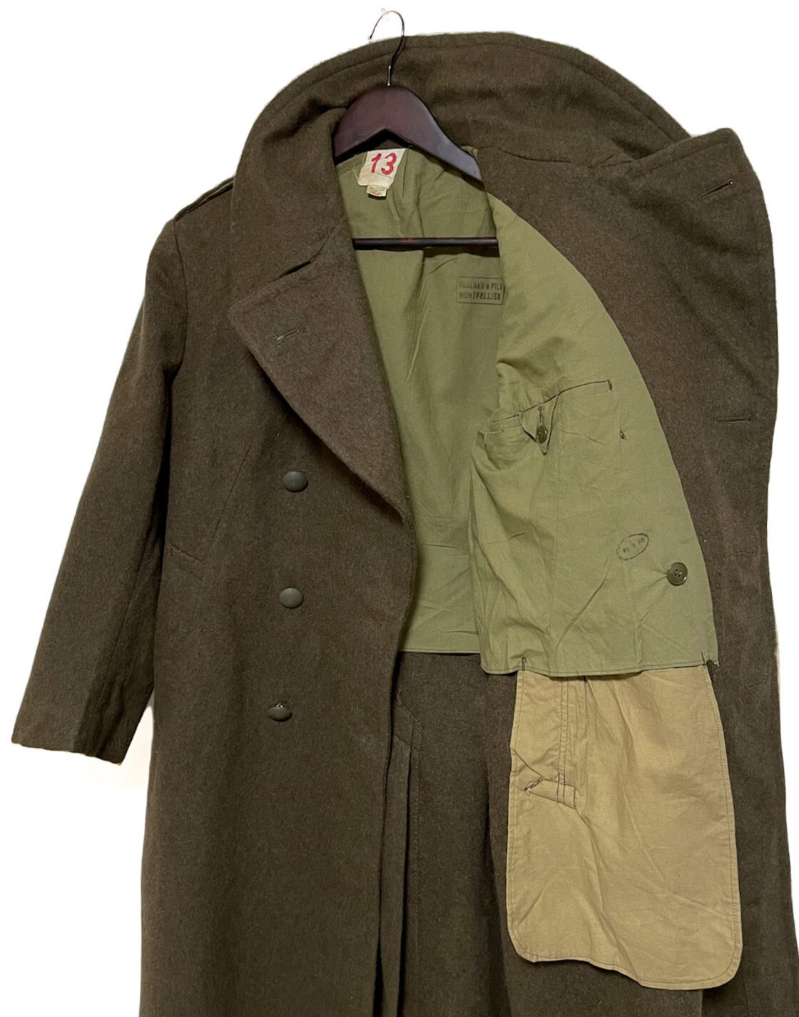 美品 50s 60sフランス軍 ダブルブレスト ウール ロングコート 13 