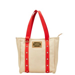 ルイ ヴィトン アンティグア カバMM トートバッグ ショルダーバッグ M40035 レッド ベージュ キャンバス レザー レディース LOUIS VUITTON 【中古】