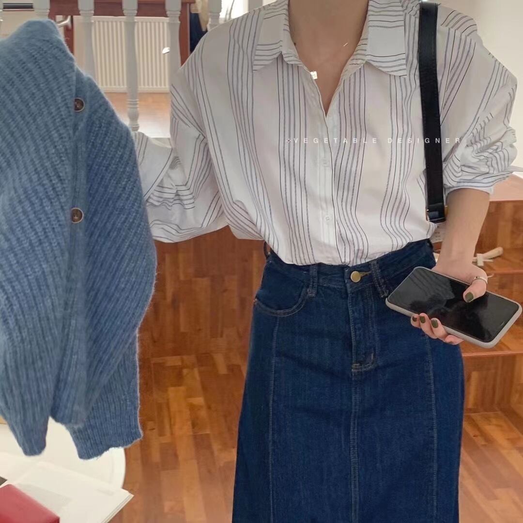 ドロップショルダー ストライプシャツ　AJ2205-1136