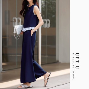 レイヤードスリーブレストップス&ワイドレッグパンツ【2set】 U0562