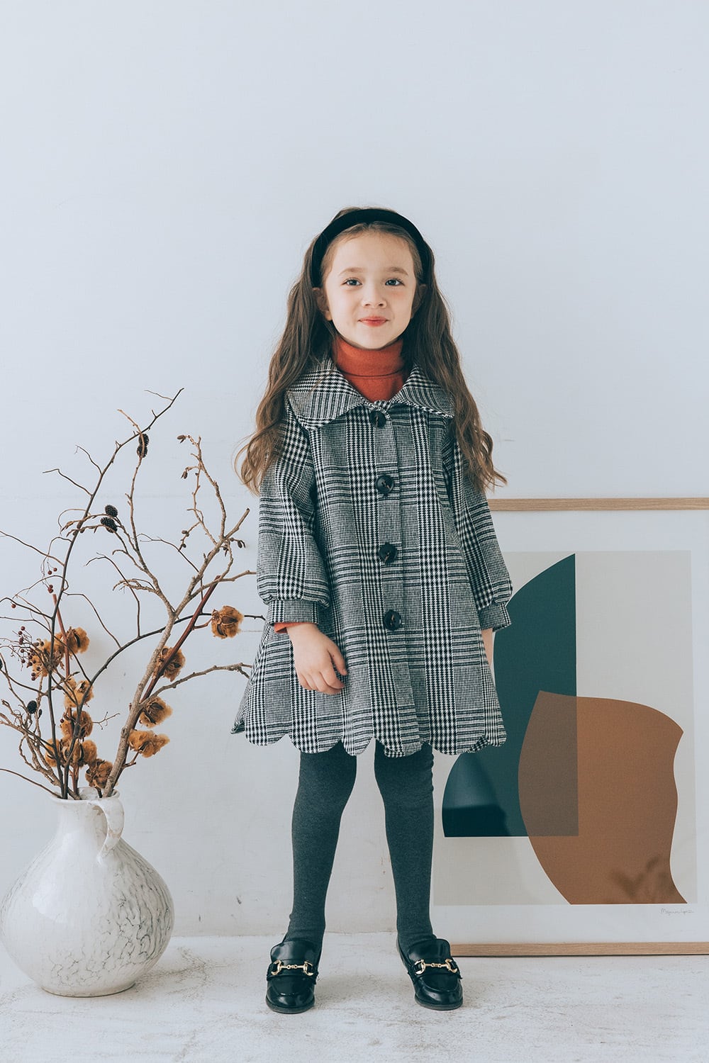 【120~140size】ヘムスカラップコート〈Black check〉