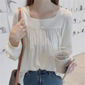 【送料無料】 トップス ブラウス 長袖 Uネック Aライン フレア プルオーバー 薄手生地 かわいい 大人可愛い 大人女子 こなれ感 シンプル カジュアル 大人 上品 おしゃれ お洒落 ラフ コンサバ エレガント フェミニン ガーリー ヘルシー 無地 春 夏 秋 20代 30代 40代 女性用 レディース デート お出かけ お茶会 女子会 休日 演奏会 授業参観 オフィス ビジネス OL 通勤 ファッション プリーツ