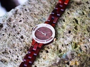 押し花薔薇の銘木紫檀木製腕時計