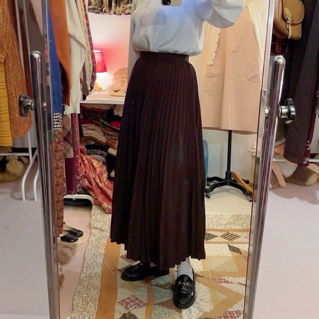 brown accordion pleats skirt