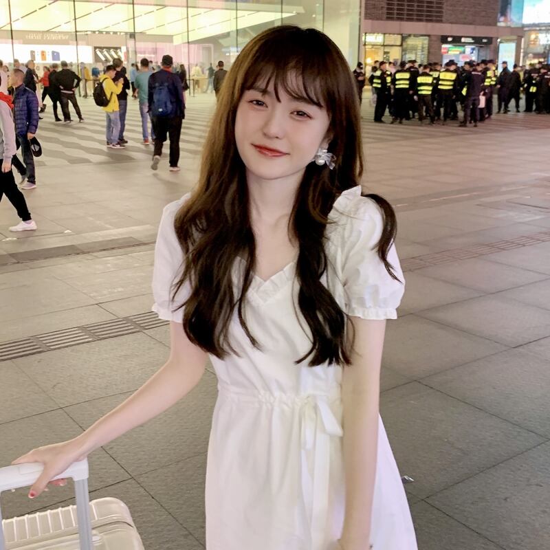 ホワイトスリーブドレス レディースサマースタイル薄手ロングスカート 夏物 試着室6556708246