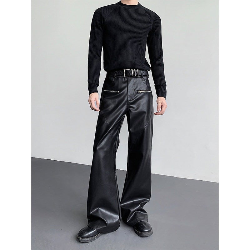 ジップアクセント フェイクレザーワイドパンツ 1color MPA0174