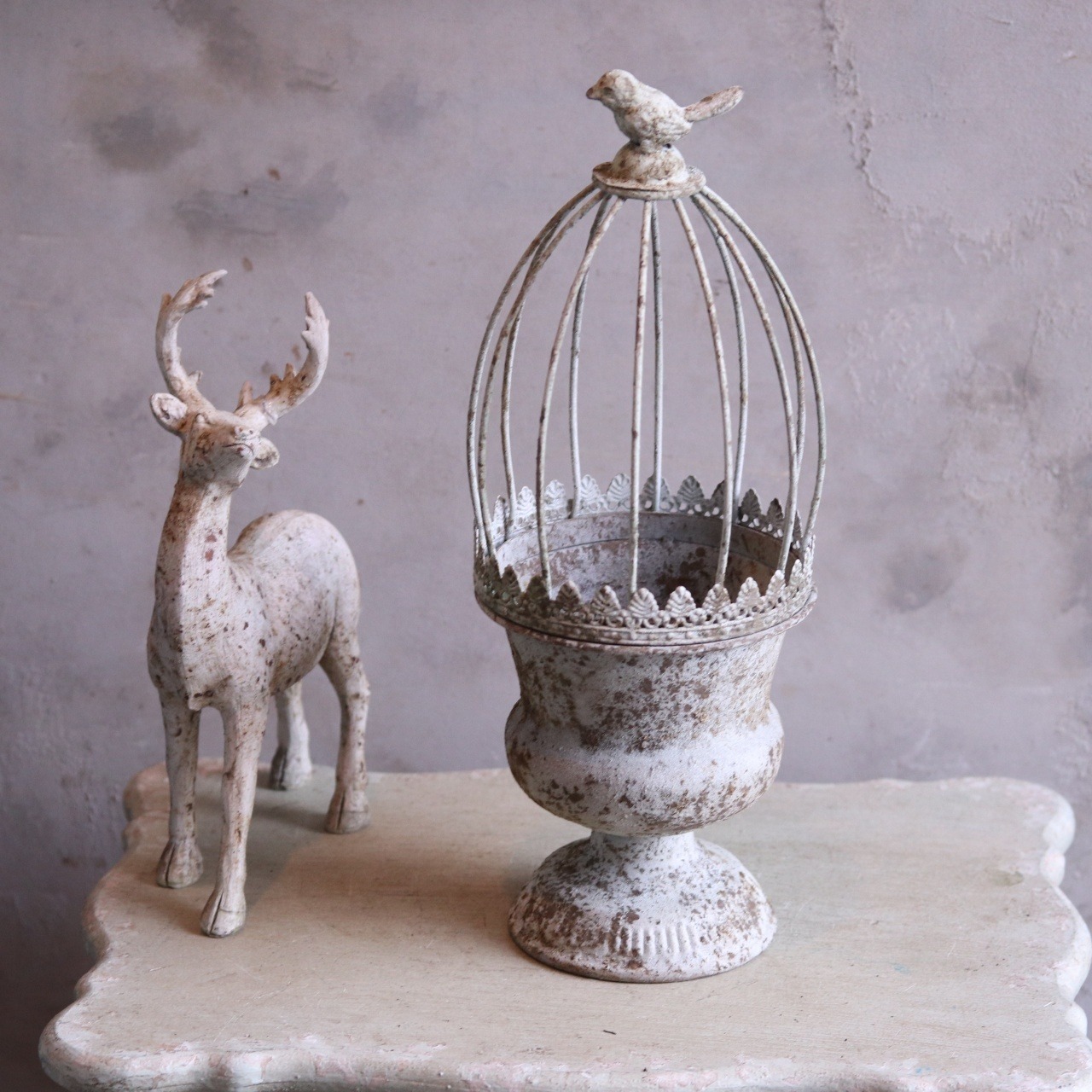 S木さま専用ページ：mondimanche ブリキ植木鉢　カージカップポットS W　UF651|1~2ポット植え込みのシャビーシックな鉢　お玄関がオシャレに変わります