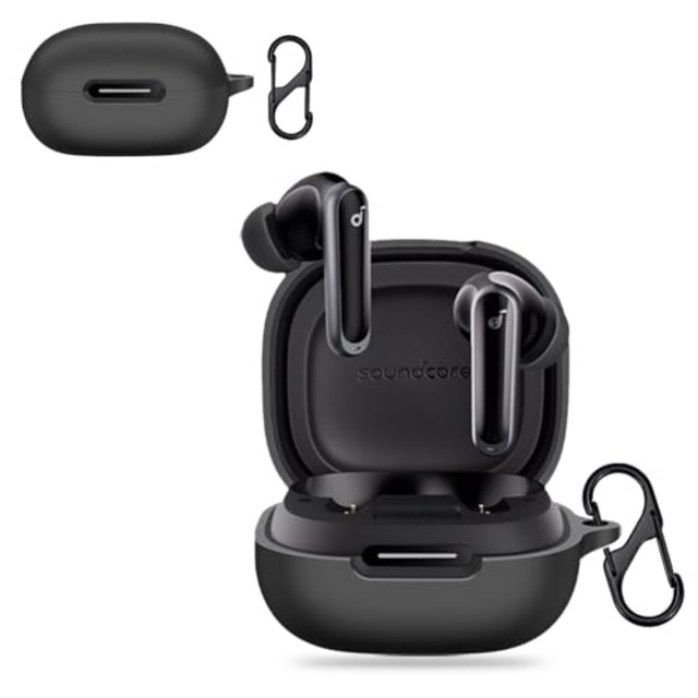 For Anker Soundcore P40i ケース シリコン製 保護ケース Kluso 軽量 耐衝撃 落下防止 Anker Soundcore P40I 用 保護カバー キズ防止 防水防塵 カラビナ付き 紛失防止 全面保護 装着充電可能 Anker Soundcore P40i対応 プロテクターケース（ブラック）