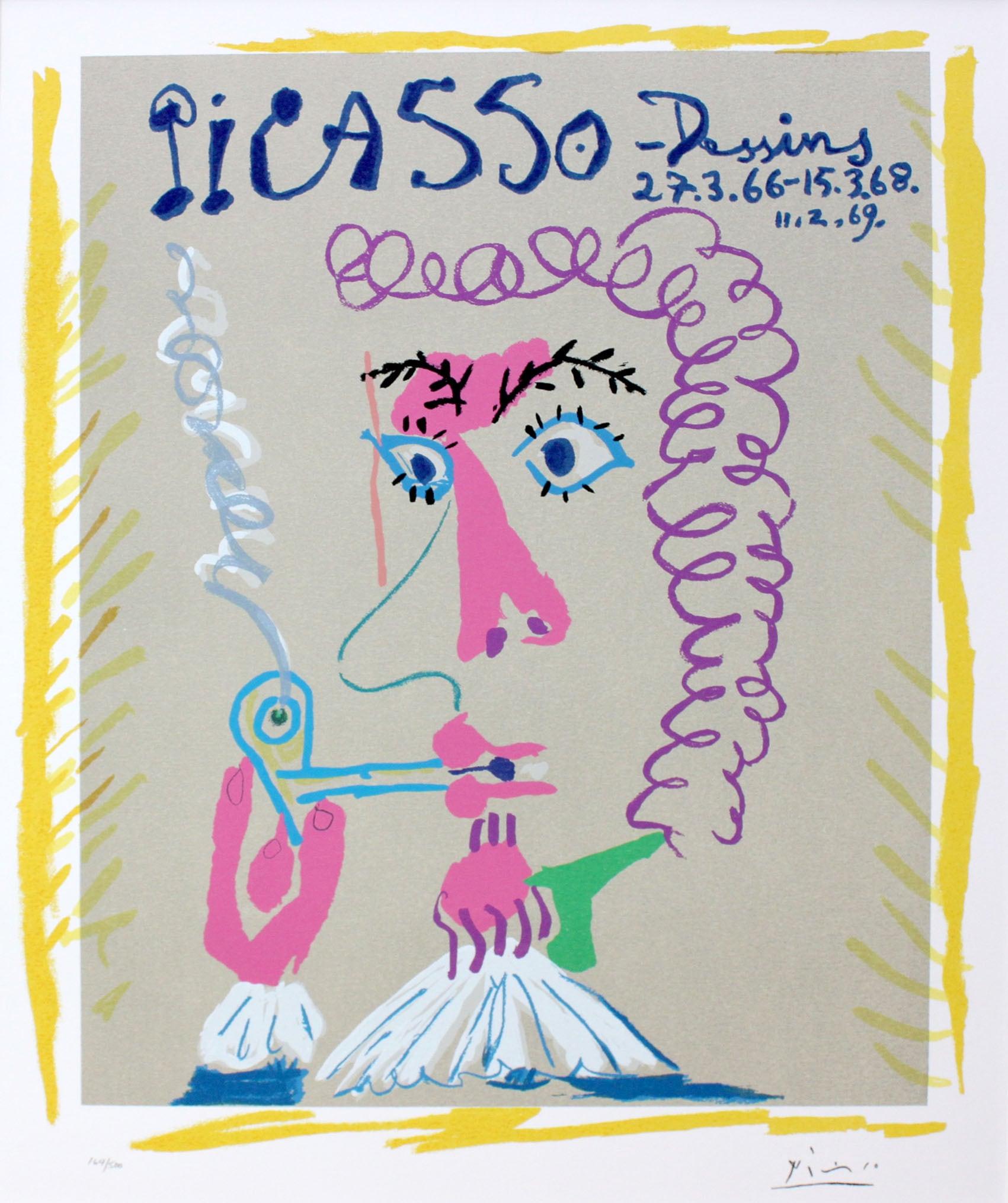 パブロ ピカソ「デッサン」額縁4色選択可能 作品証明書 展示用フック