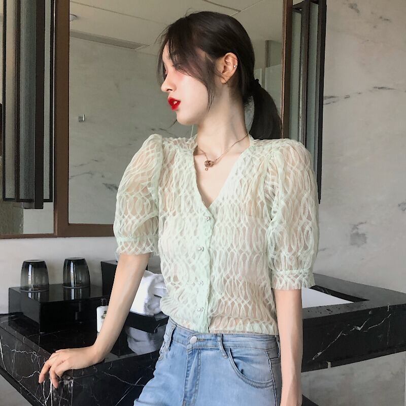 サマーVネックシフォントップス 夏物 ハンチェンe47462356922