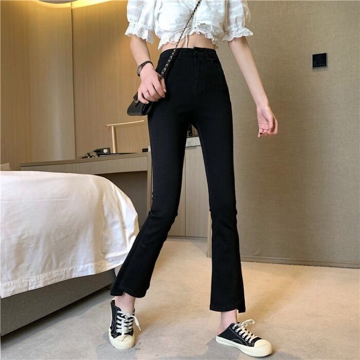 スタンダードジーンズ スプリングオータムハイウェスト薄手パンツ ロング レッド レトロ 春物 秋物 1号婦人16147995527