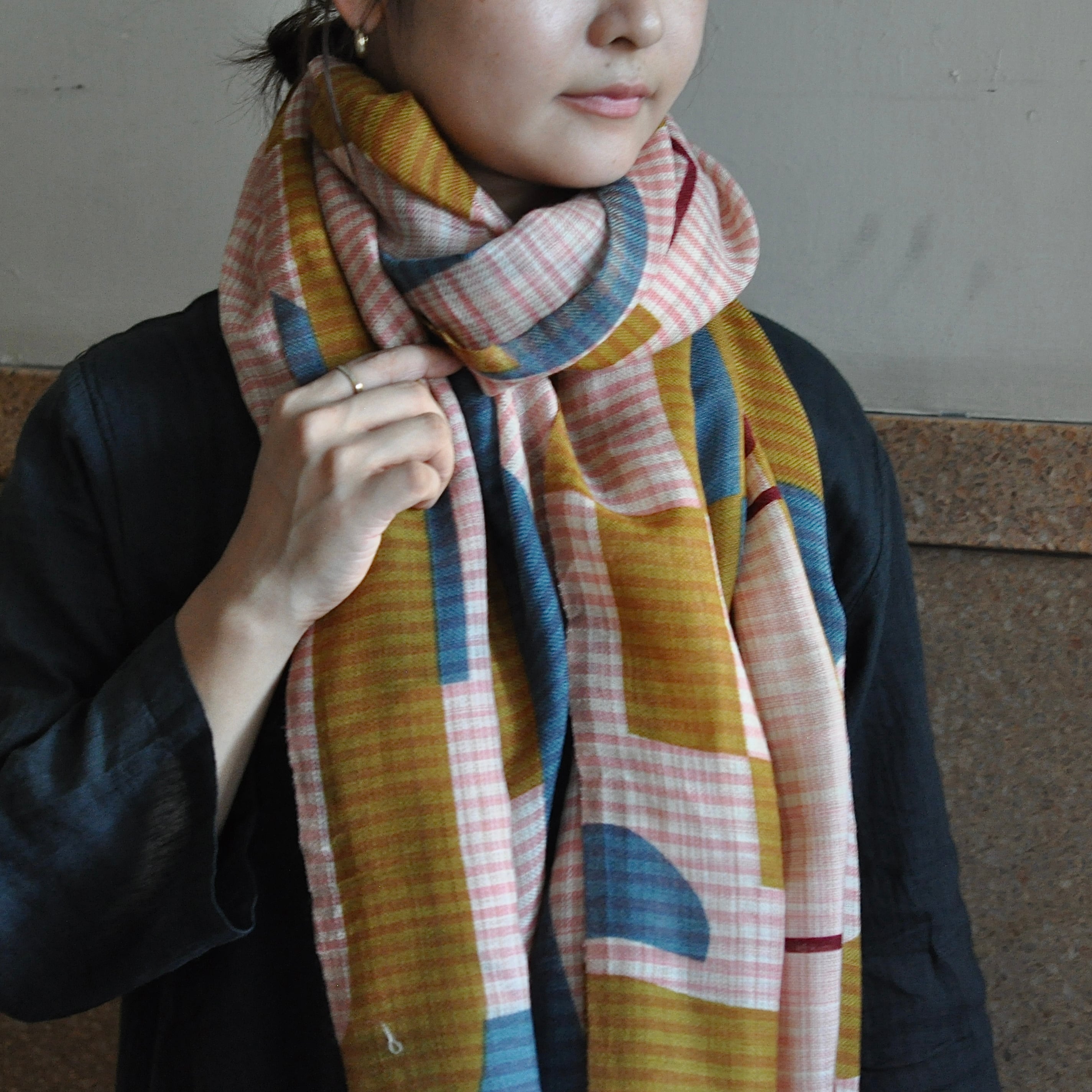 MAPOESIE wool scarves (pink × mustard)