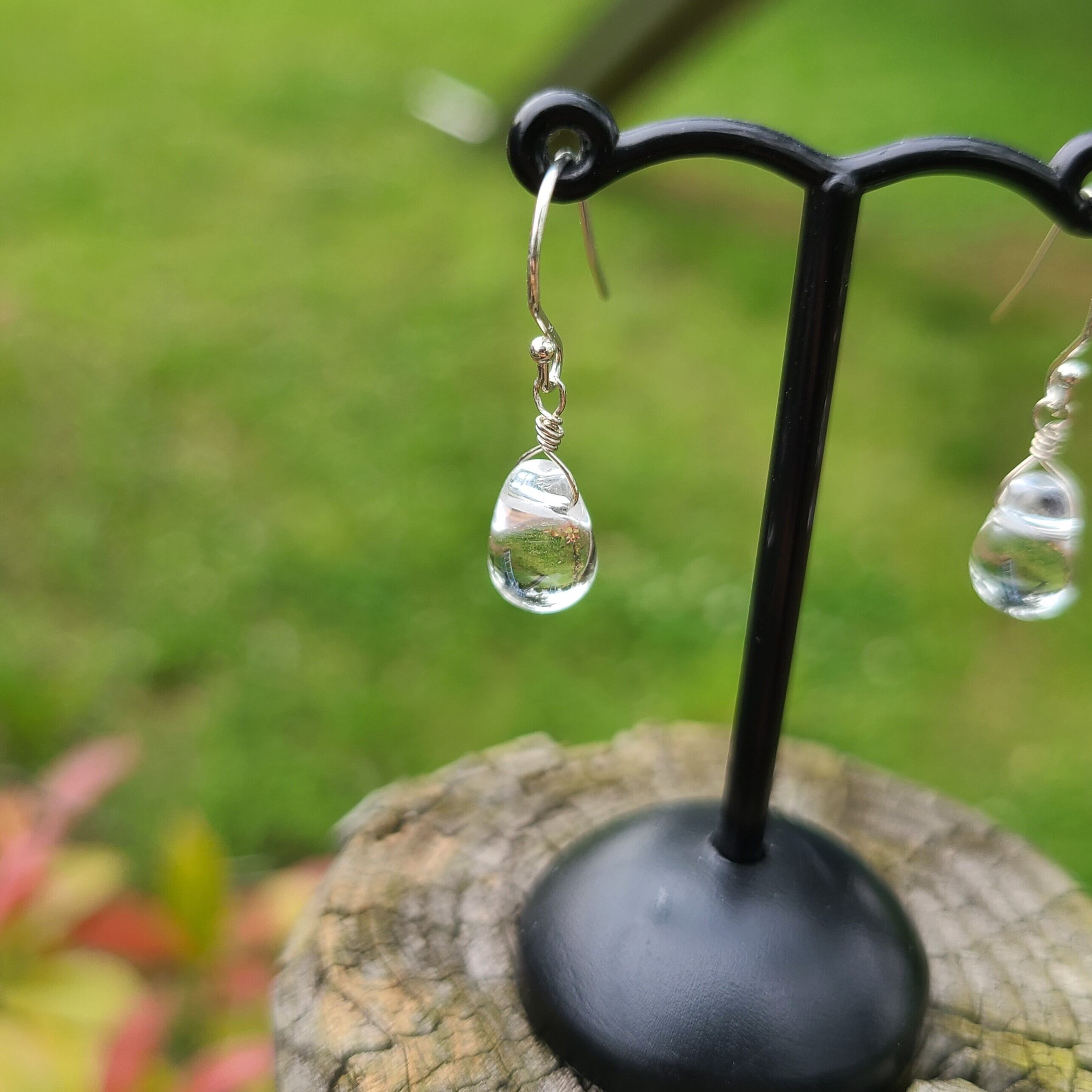 【夏に涼しく?クリア】ぷっくりプレーン水晶のドロップピアス Crystal《送料無料》