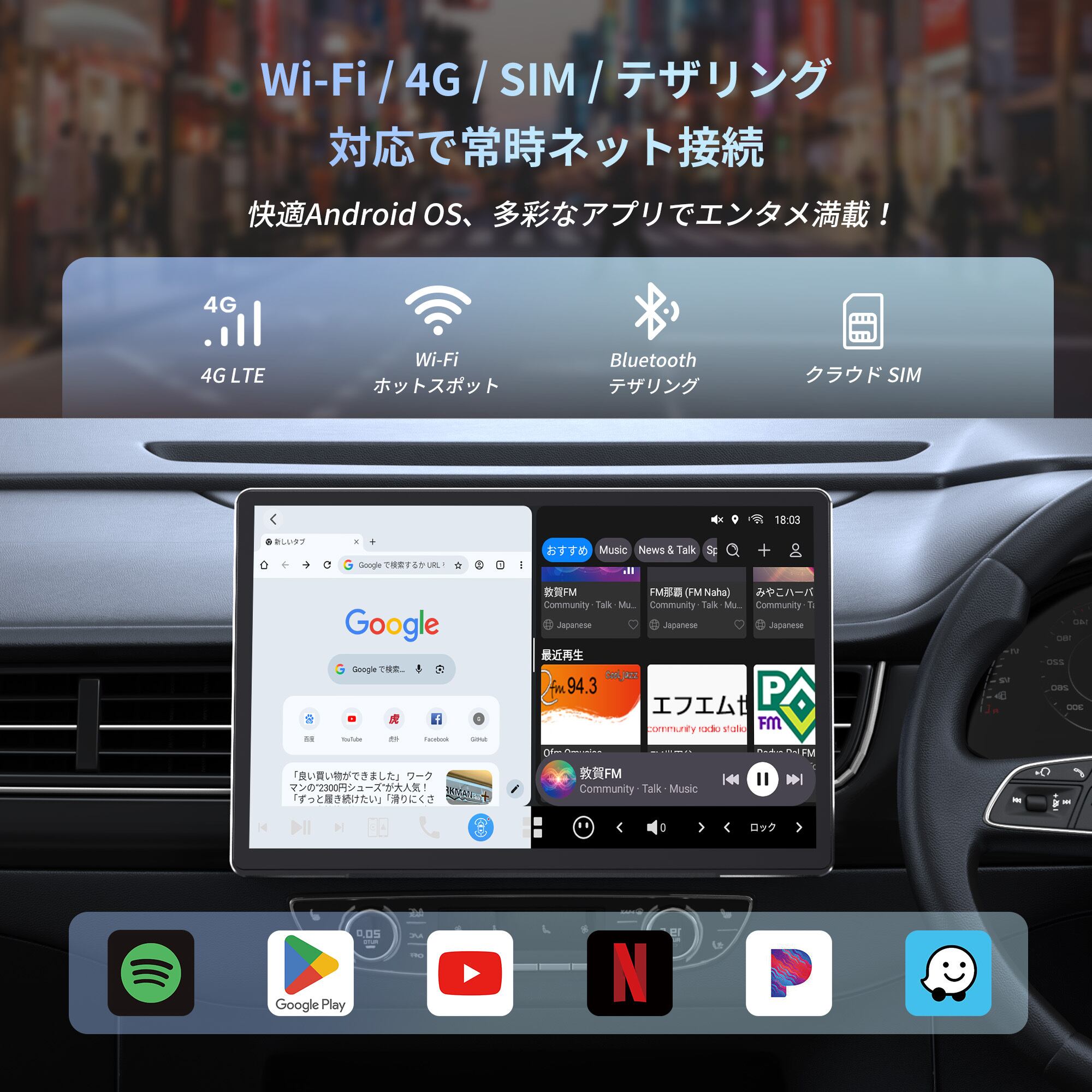 V13G114 VISION 14インチ FlexView Pro フローティングAndroidナビ