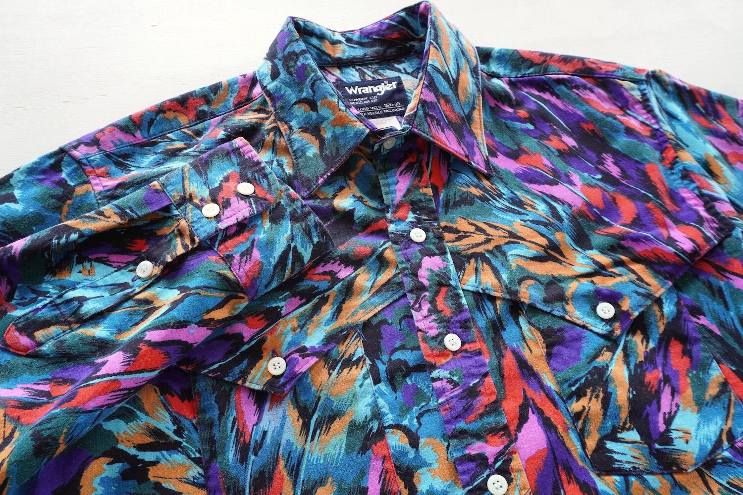 1990's [Wrangler] フェザー柄 L/S ブラッシュポッパーシャツ マルチ