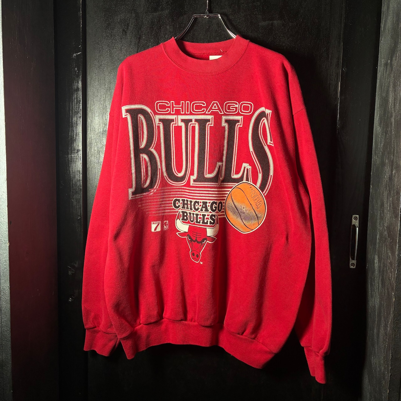 90s LOGO7 NBA CHICAGO BULLS チームスウェット 赤 シカゴブルズ