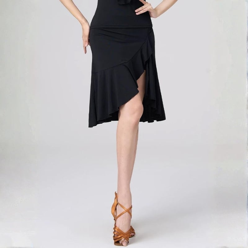 ラッフル フリル ハイミディ スリット ラテンスカート 1col D00545