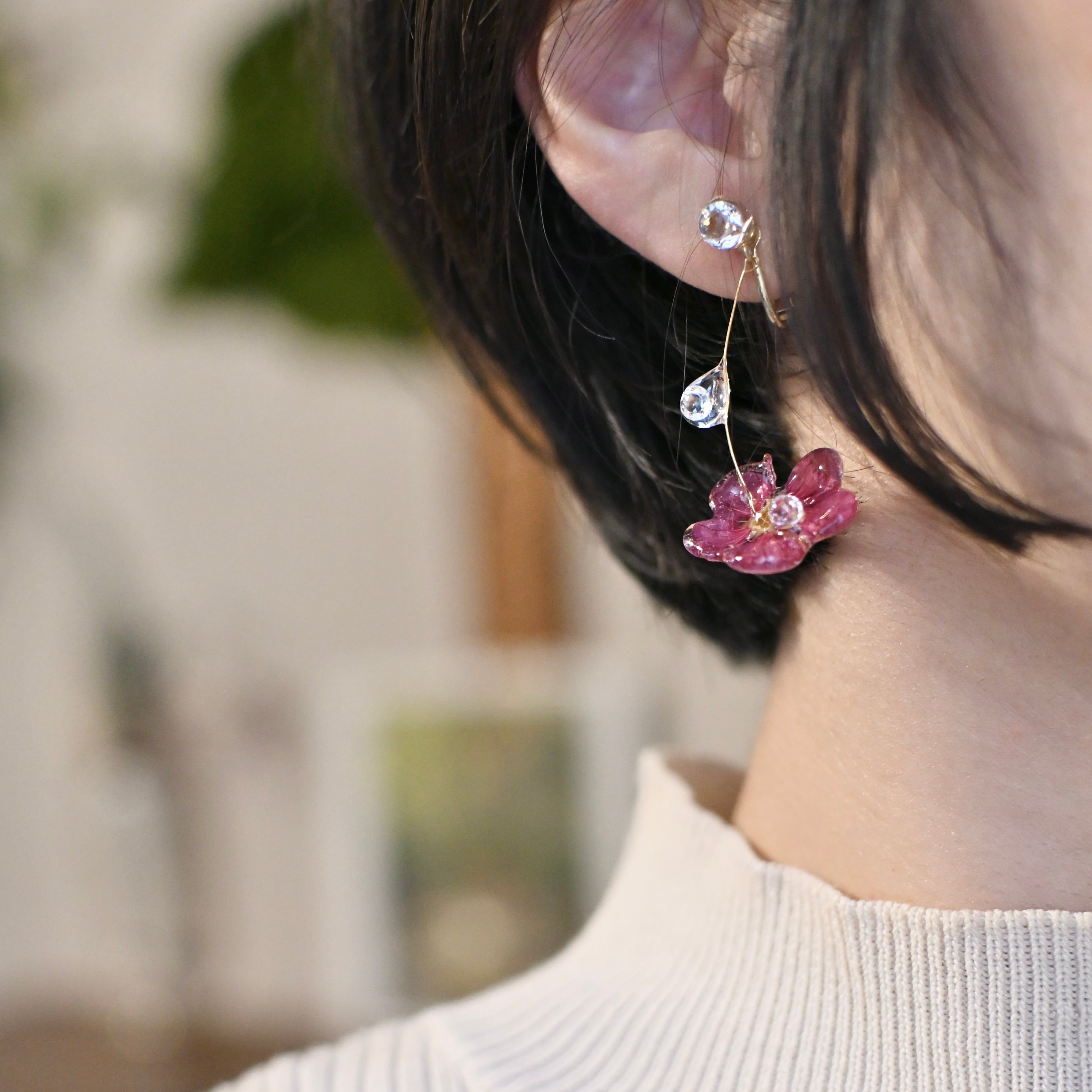 ▲ 紫陽花×雫×1粒　ピアス　3種3ペア 雫梅の花をつたう雫の軌跡✴︎ジルコニア〜ピアス・イヤリング | HaruE