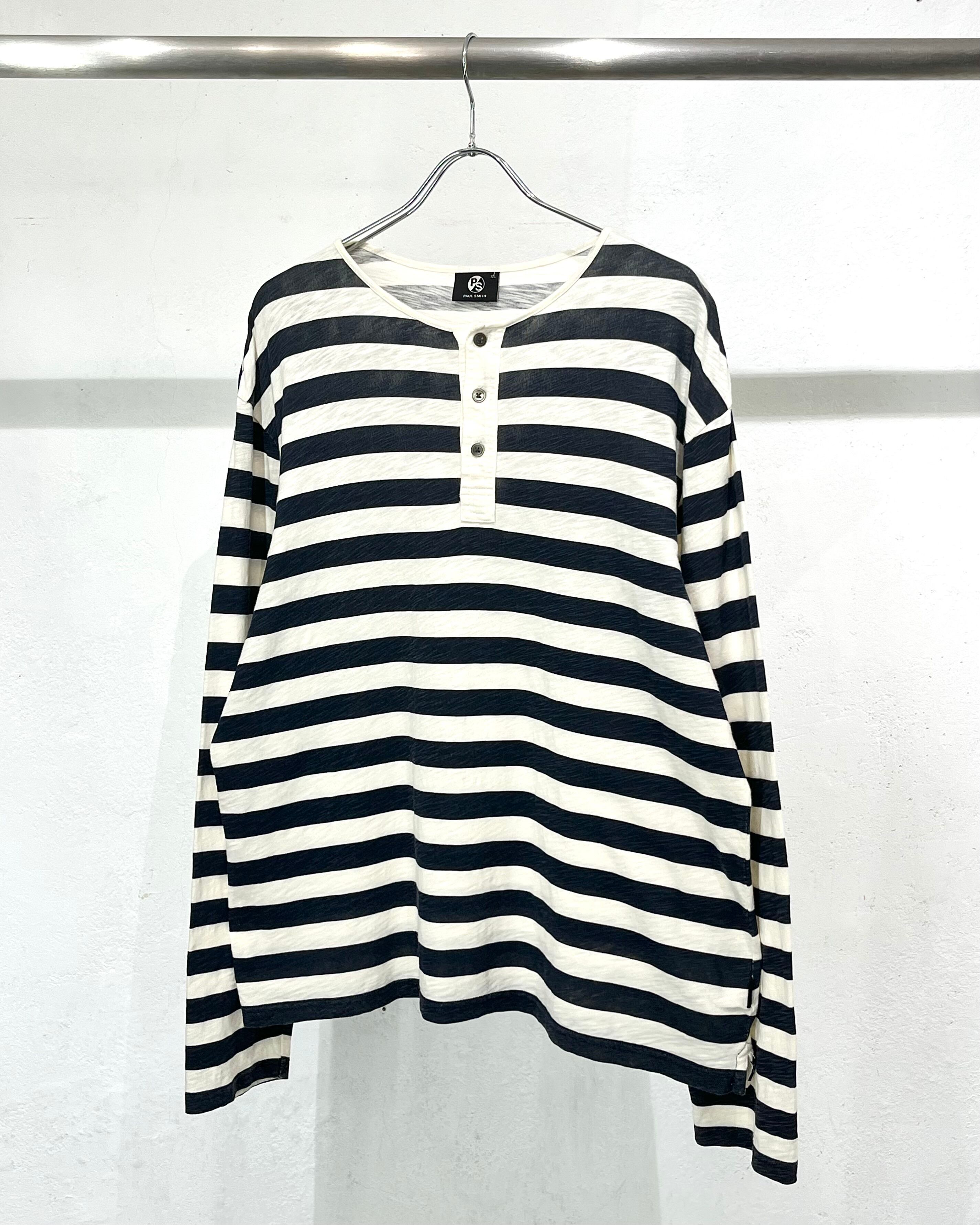 Paul Smith L/S Henry-Neck Border Cut-sew
