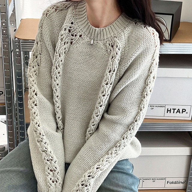 hooded lace knit J00082