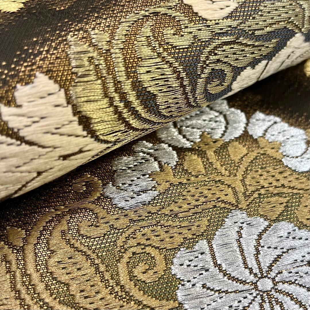 袋帯 菱形に美しい花柄模様 金銀糸 千歳茶色 O-3818 | リユース着物  