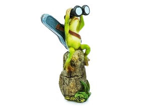 カエルオブジェ　冒険蛙　双眼鏡と背中にギター