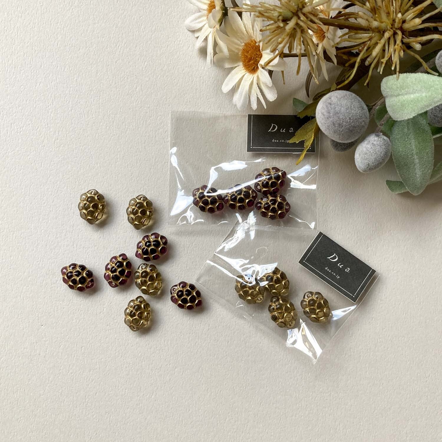 ぶどう風チェコガラスチャームパック(4p)