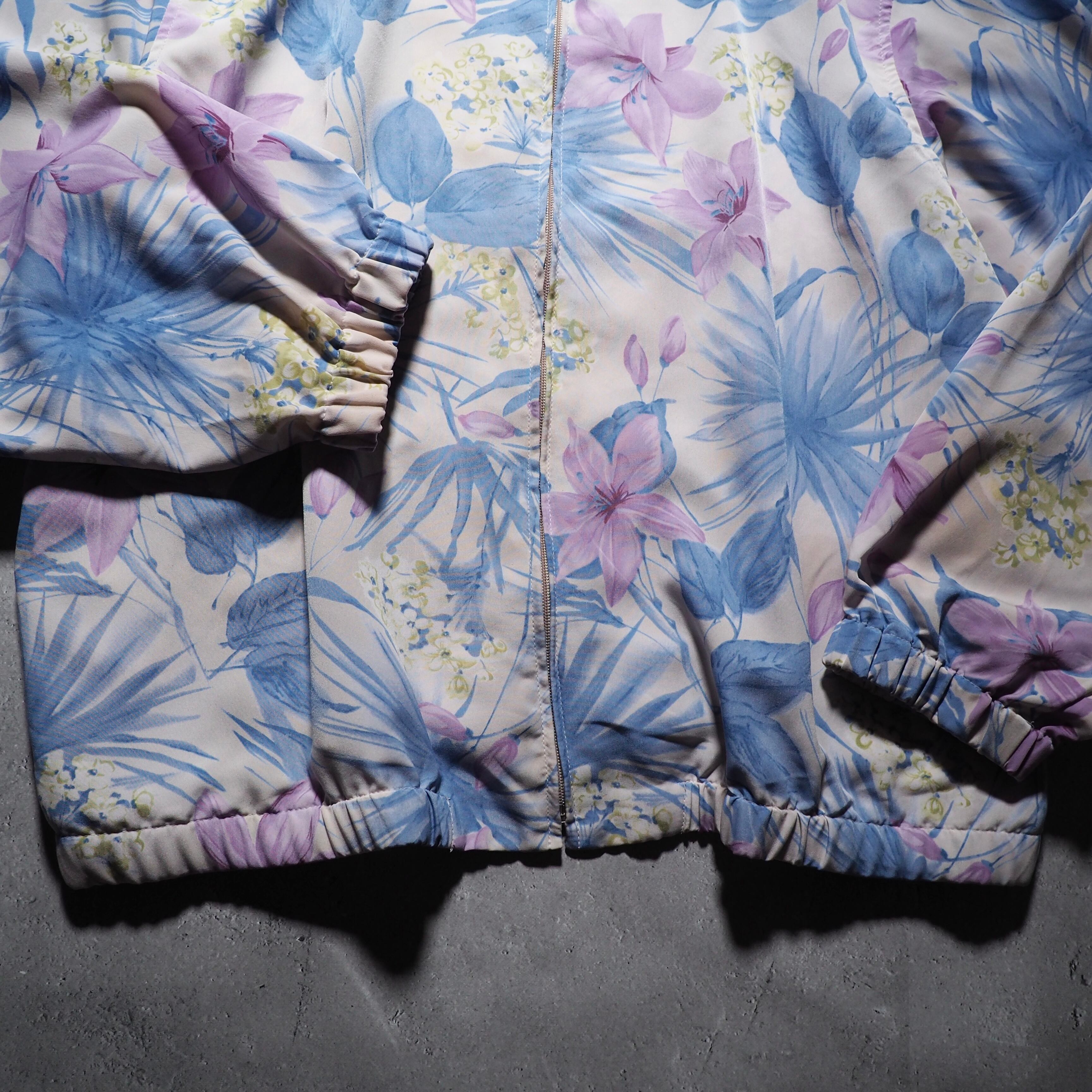 1990s Beautiful watercolor flower painted vintage loose Blouson