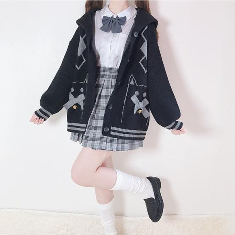 サブカル 服 地雷系 通販 Catwish ロリータ カーディガン パーカー フード付き ネコちゃん リボン厚手 学園服 可愛い 量産型