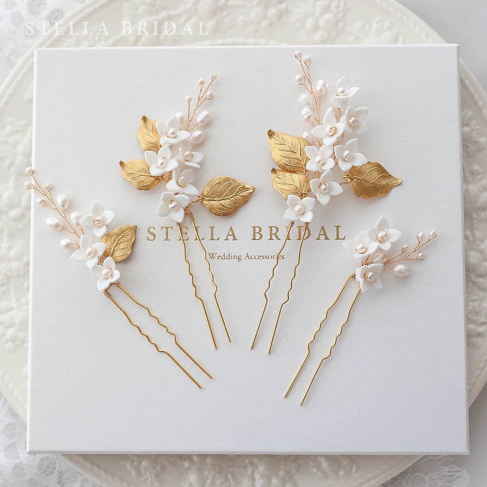 受注生産品】NY製真鍮パーツとホワイトフラワーのアクセサリーセット