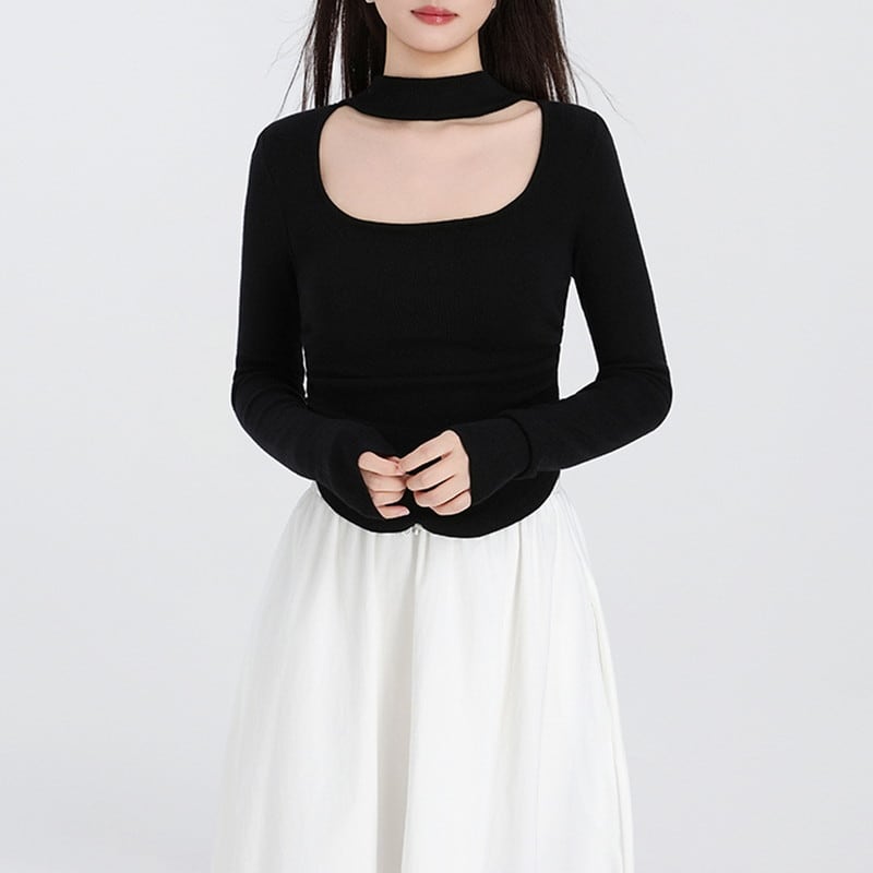 square-neck cutout knit m1355