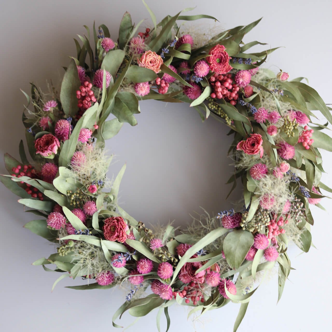 長いこと飾れる三日月リース ドライフラワーリース ビタミンカラー