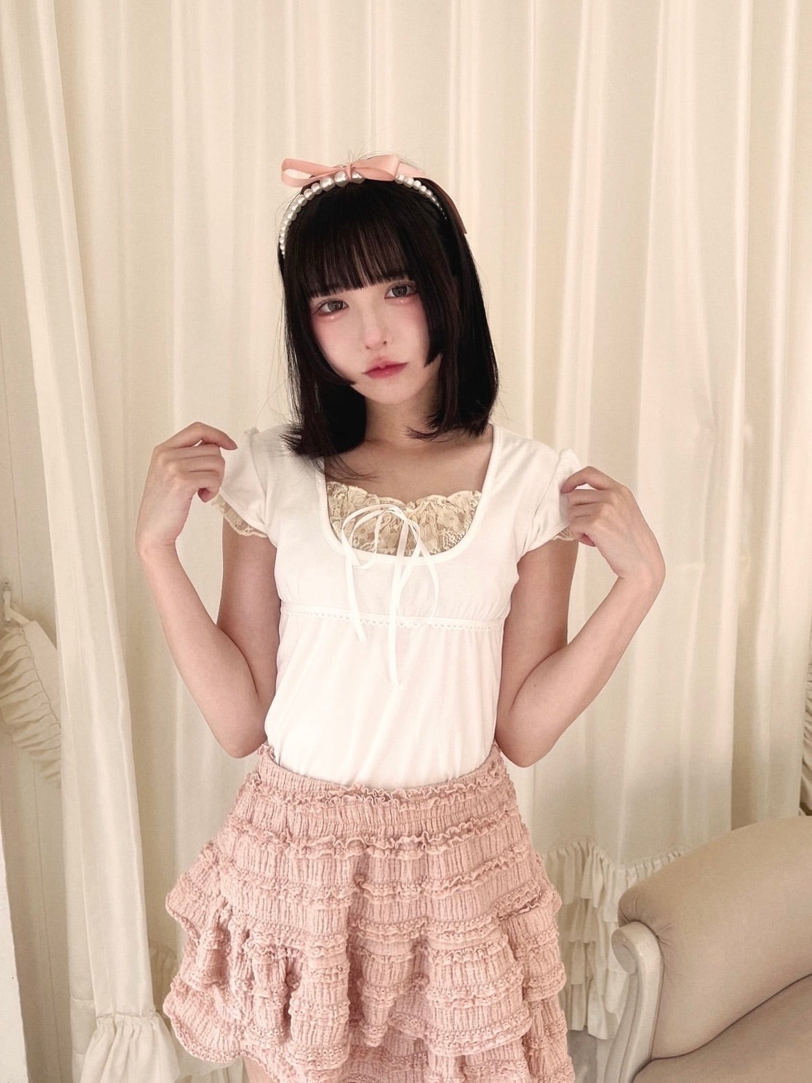 lace layered tops-WHITE
