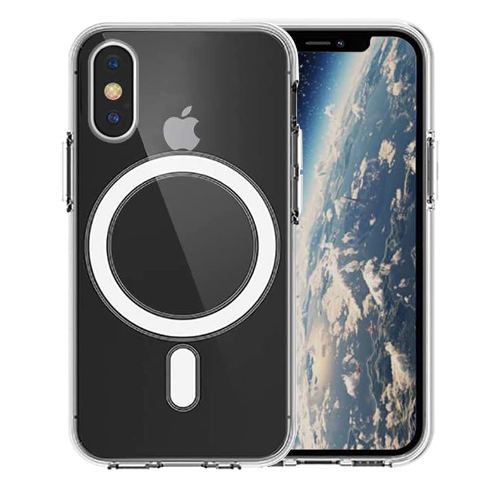 Casesmo iPhone XS/X 用 ケース MagSafe対応 マグネット搭載,アイフォンX/XS スマホケース マグセーフ ワイヤレス充電対応 すり傷防止ハイブリット TPUバンパー PC マイクロドット加工 マグセーフ,耐衝撃 黄変防止,5.8インチ,クリア