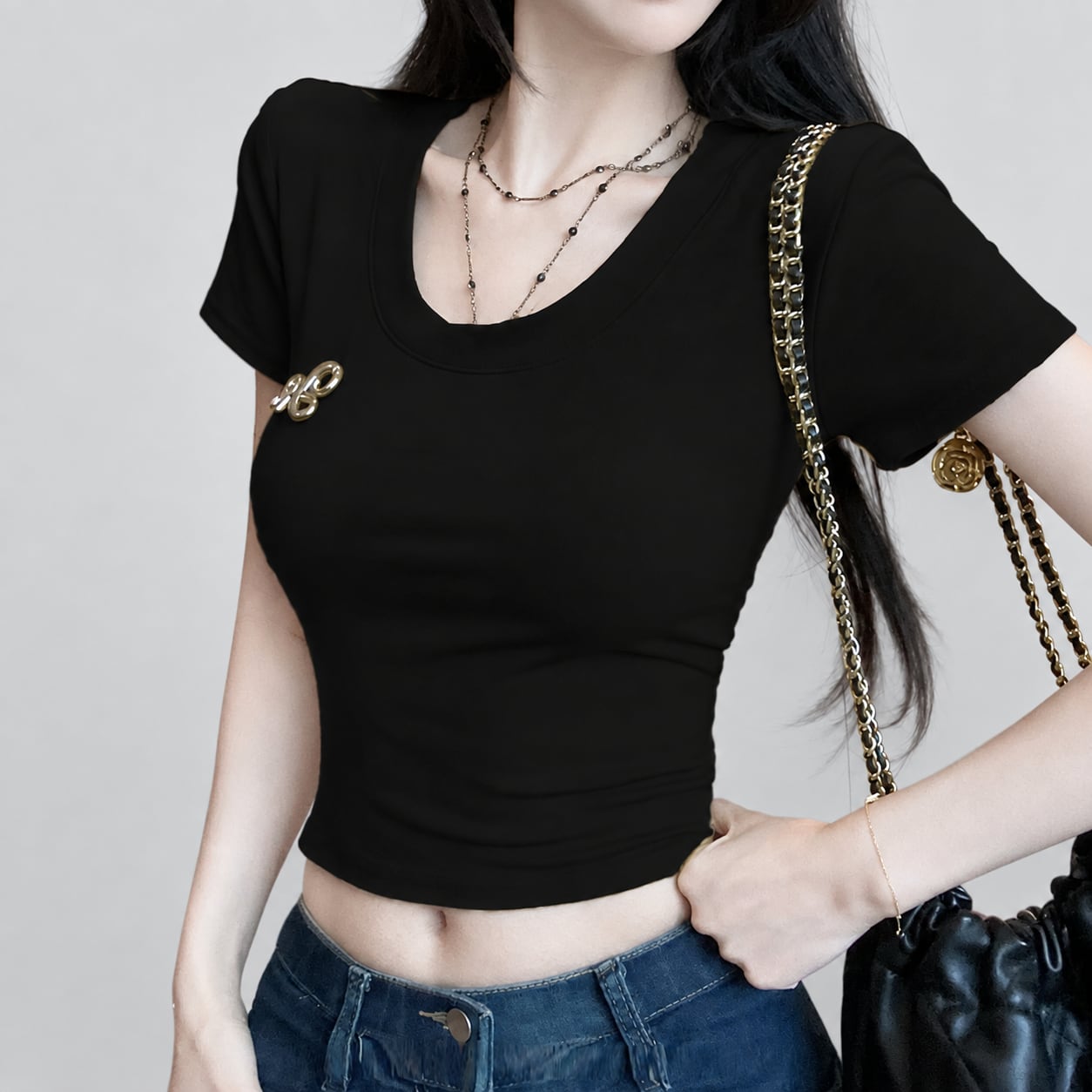 back sheer cropped tops / l0594