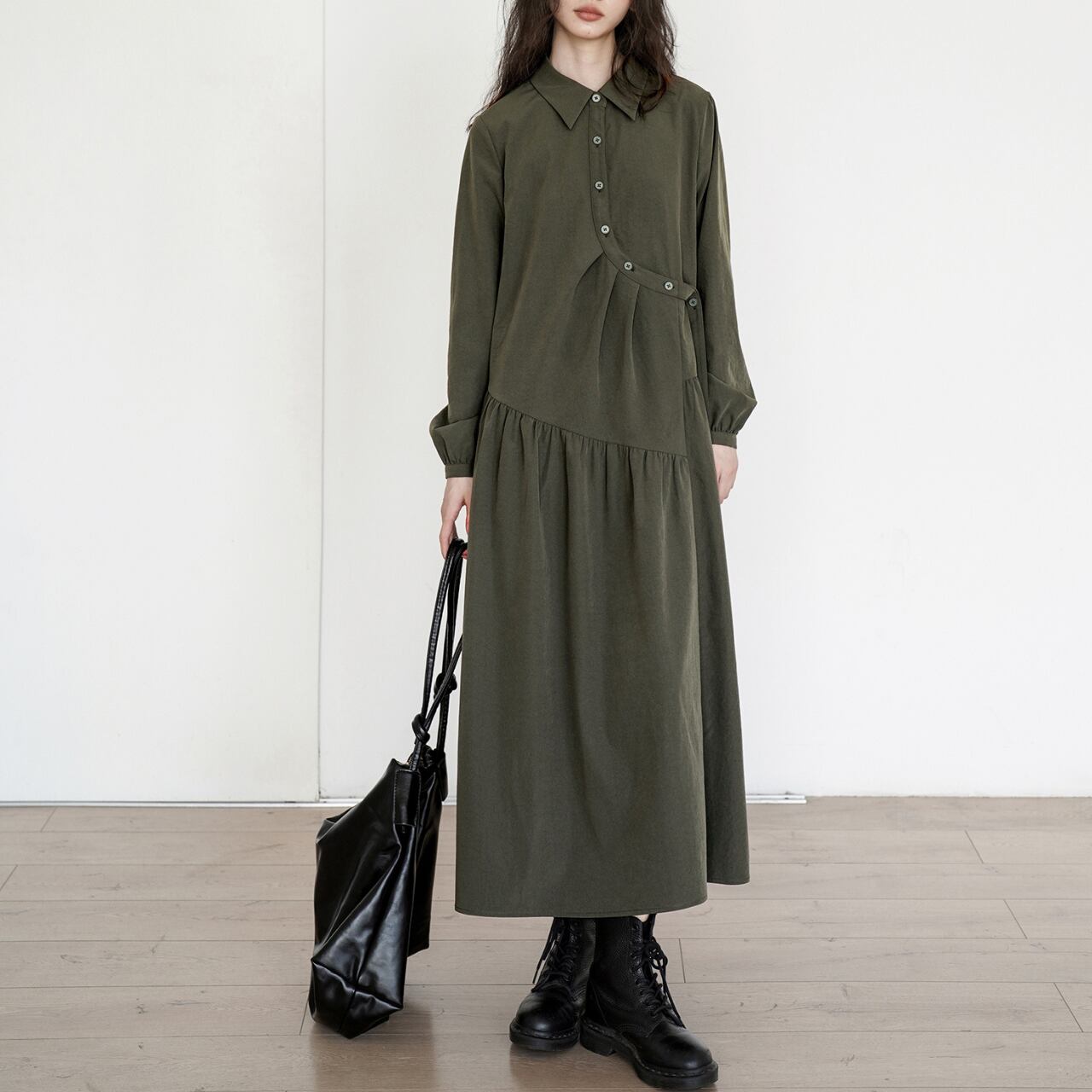 button curve shirt one-piece L0025