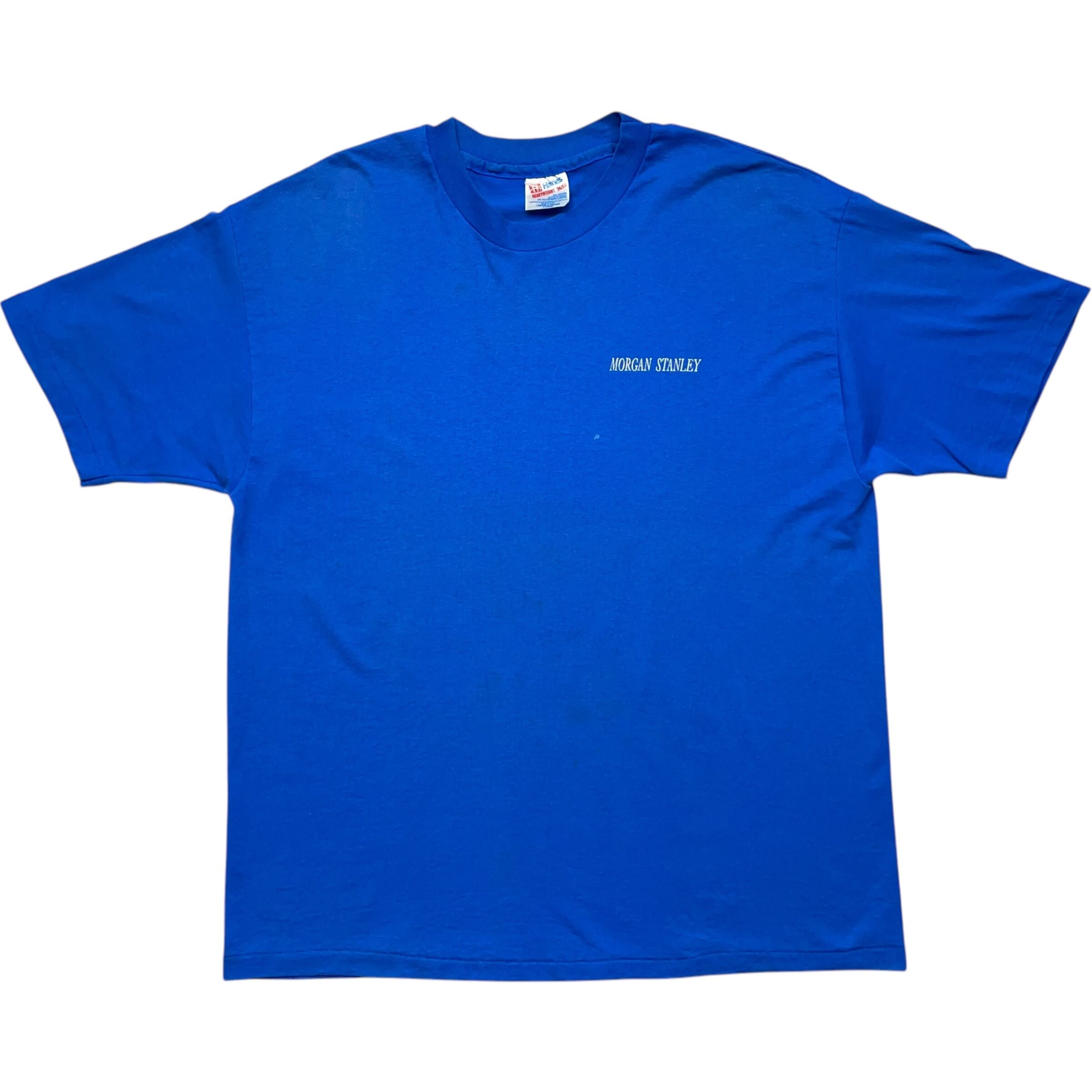 《XL》 Hanes ヘインズ Tシャツ モルガン・スタンレー Morgan Stanley メッセージプリント ブルー USA製 90年代 vintage no.7110