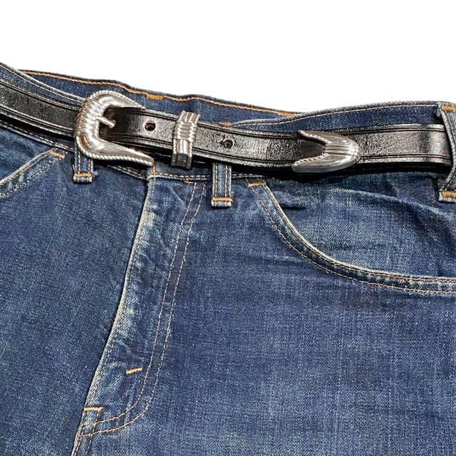 TORY LEATHER / 3-PIECE SILVER BUCKL BELT BLACK OAKBARK - Made in