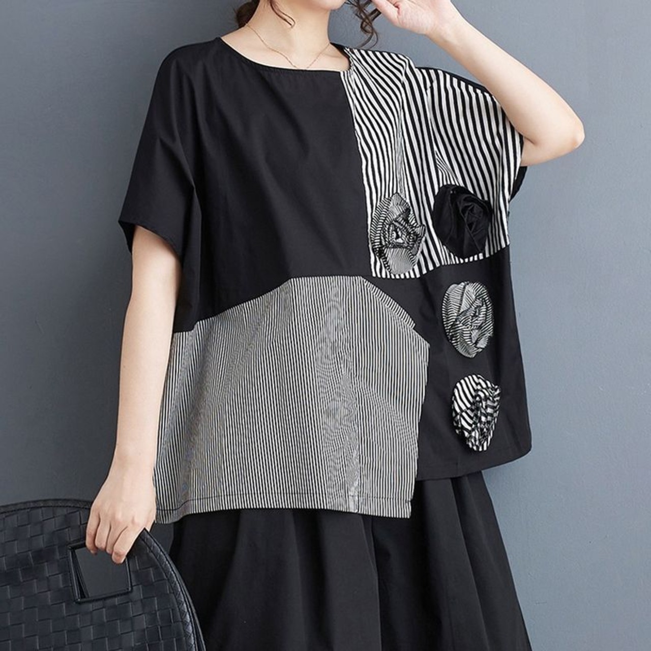 立体花モチーフ パッチワーク トップス  30061