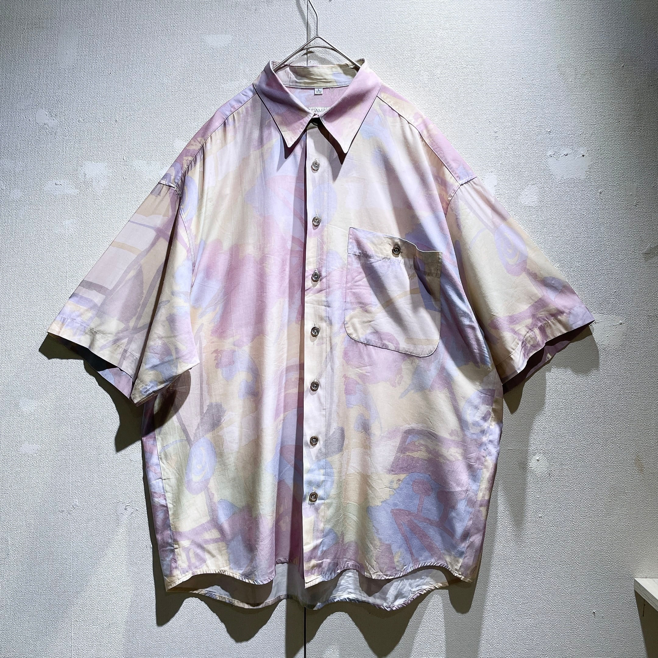 1990s Water color painting Design vintage Drape loose SS shirt
