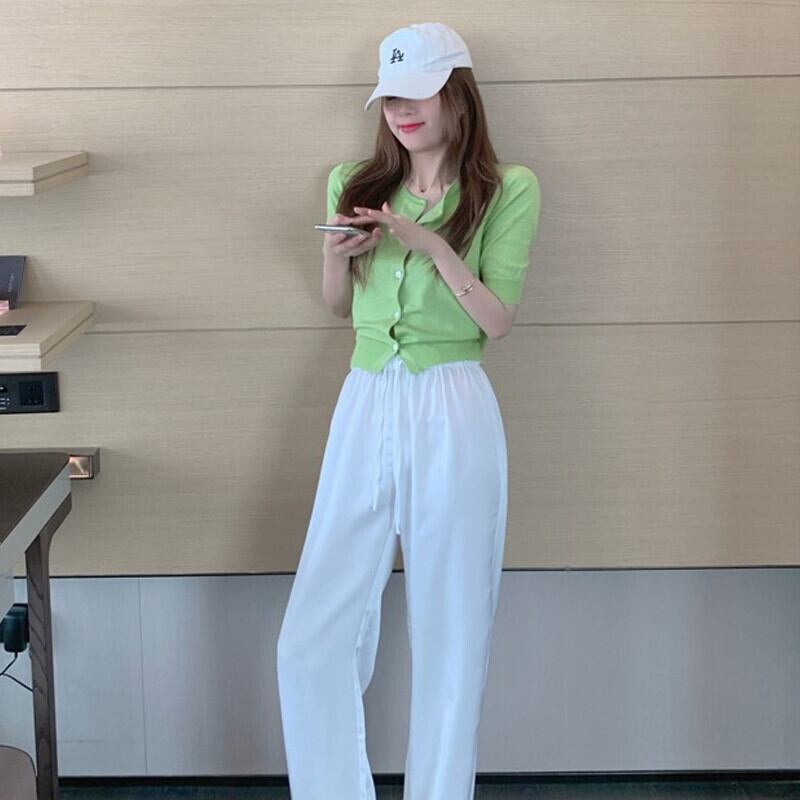 サマー薄手ホワイトカジュアルパンツ サテンルーズ 夏物 ガールズファッション28472955274