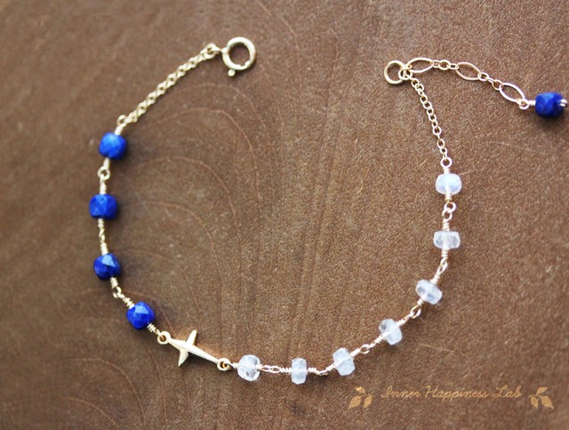 14KGF/ ラピスラズリとムーンストーンのロザリオ風ブレスレット