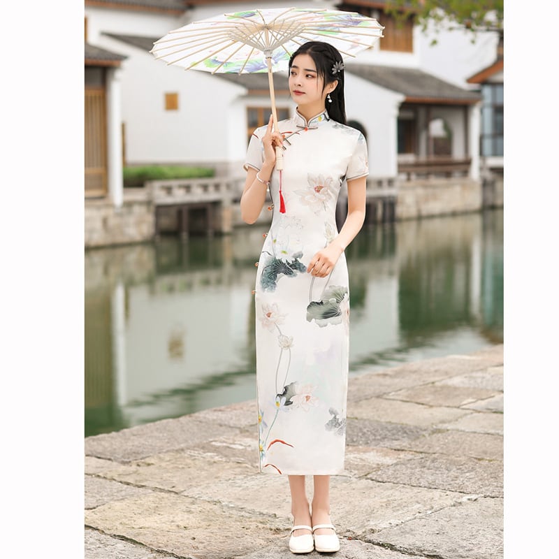 RUYUNシリーズ】☆チャイナドレス☆ ワンピース ロング丈 蓮 RUYUNシリーズ】☆チャイナドレス☆ ワンピース ロング丈 蓮