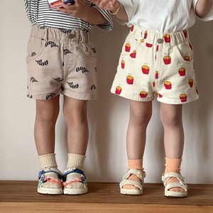 総柄コットンショートパンツ（ポテト／英字／花柄／ハート）QQMM 2026夏｜80-150cm｜短パン｜半パン｜子供服｜韓国子供服｜女の子｜男の子 ［取寄］